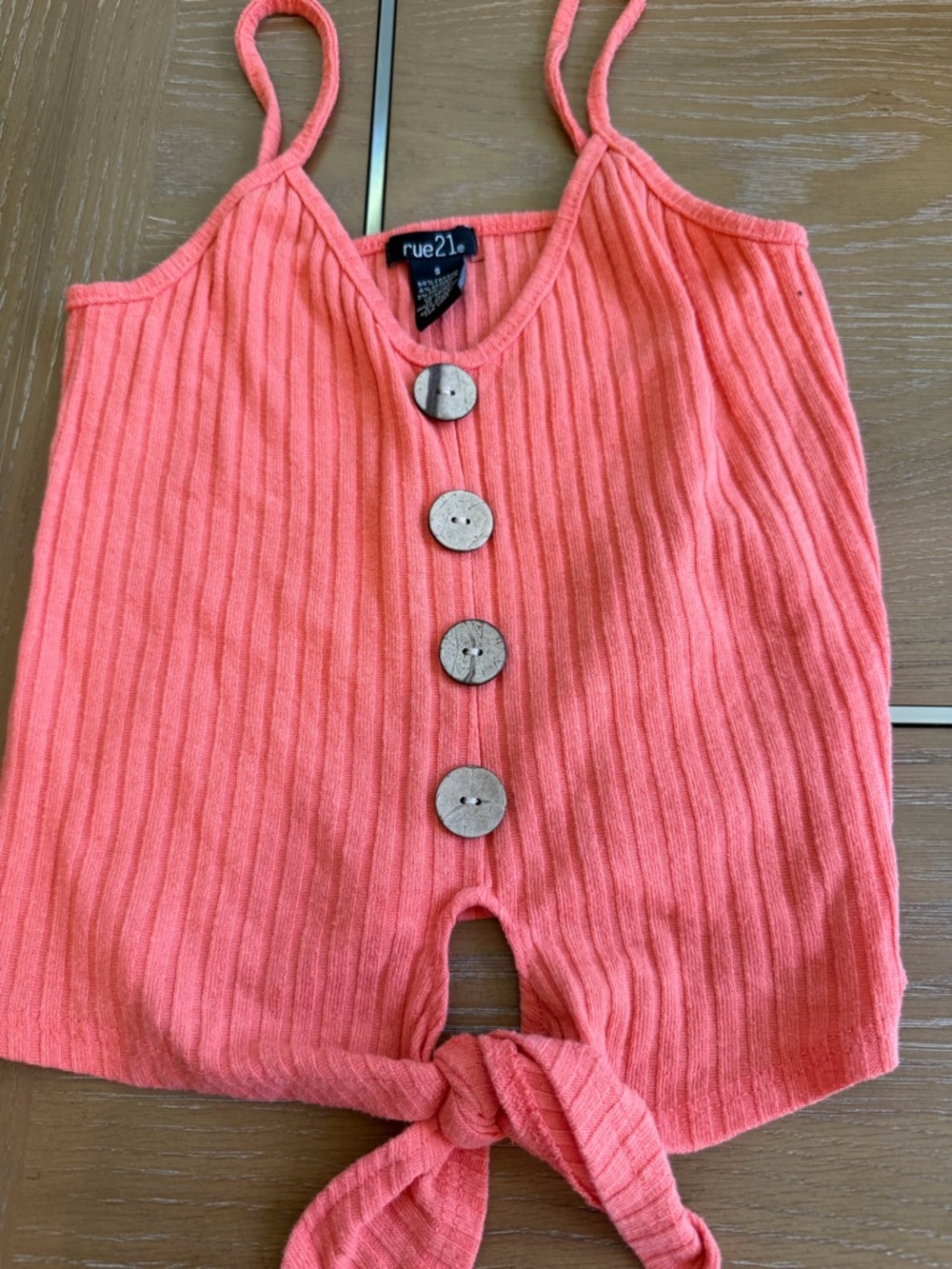 rue21 Coral Ribbed Button-Front Tie Tank Top